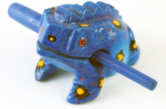 Kidypool Frog guiro 4 inches wood block musical instrument Percussion Musical Instrument Perfect size Natural Wood Güiro Frog (Blue) - Image 3